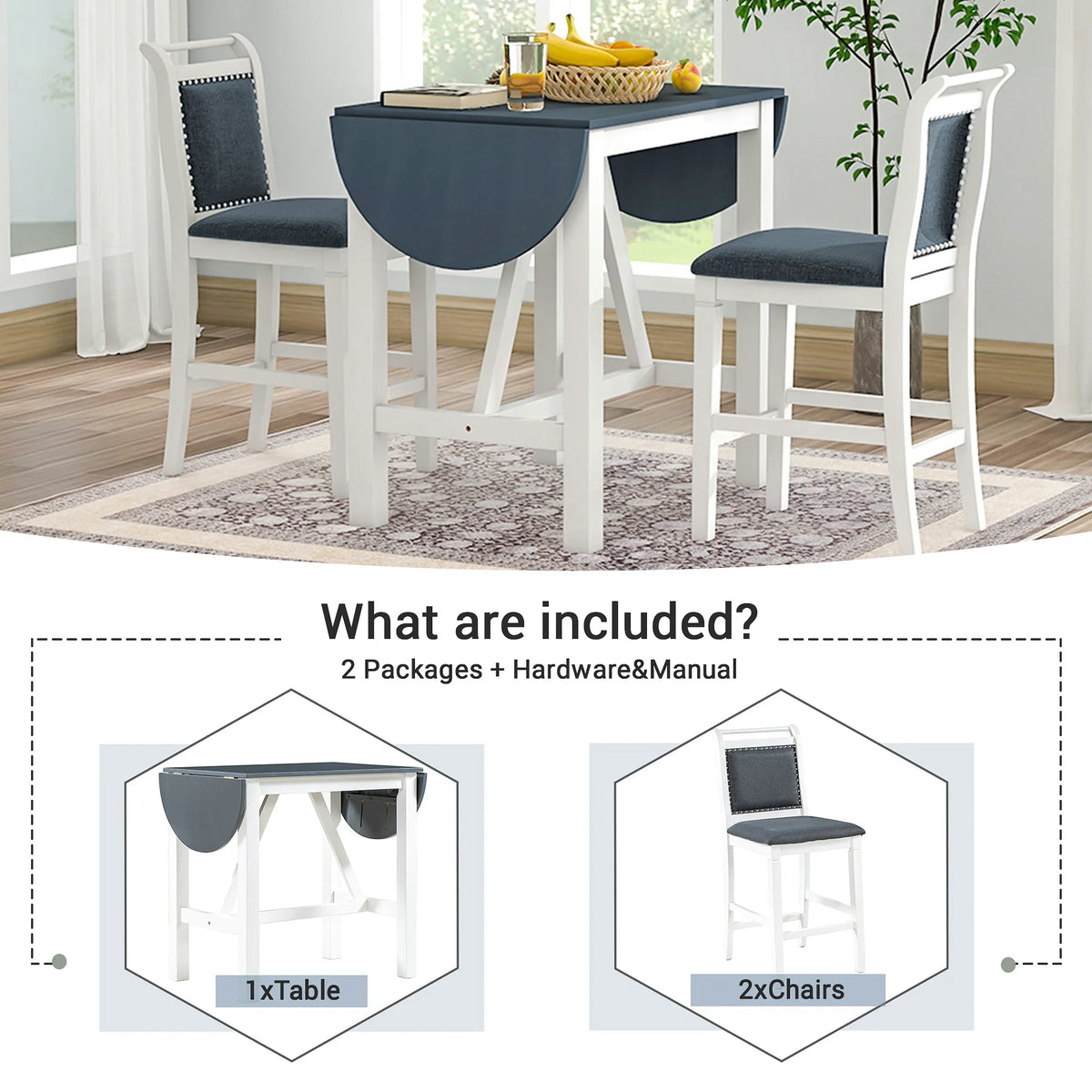 Counter Height Drop Leaf Dining Table Set for Small Spaces