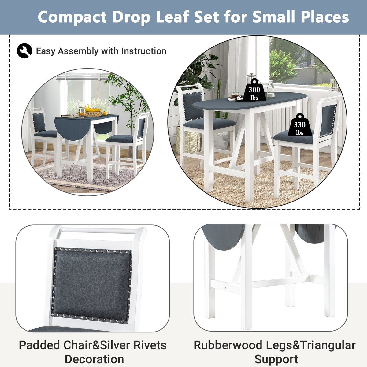 Counter Height Drop Leaf Dining Table Set for Small Spaces