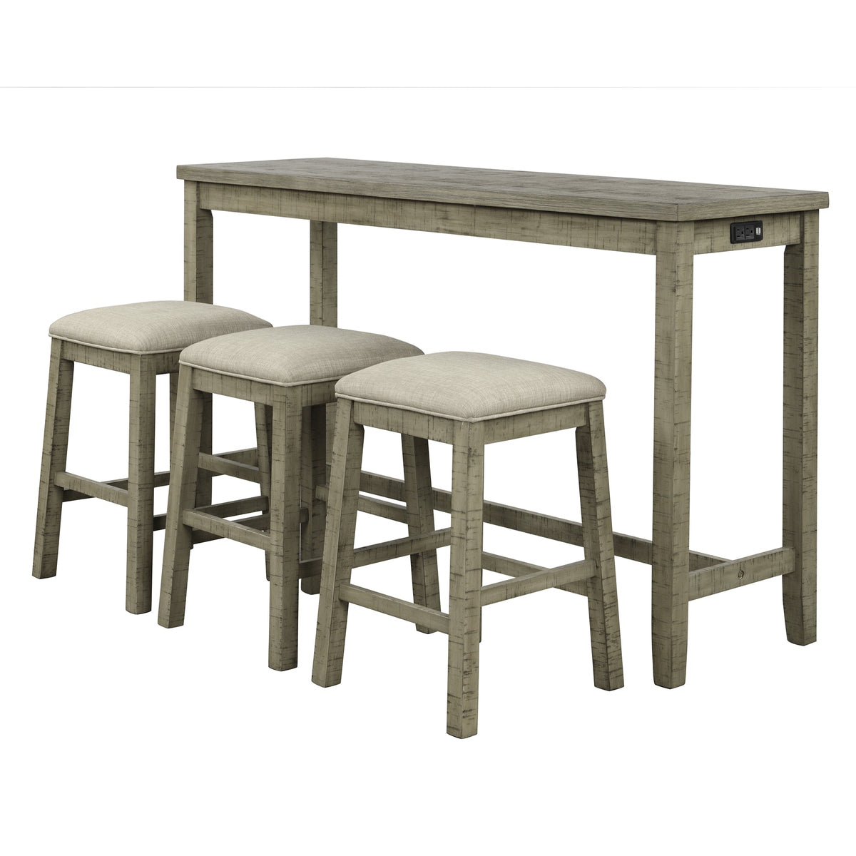 Counter Height Table Set with Power Outlet, Rustic Gray