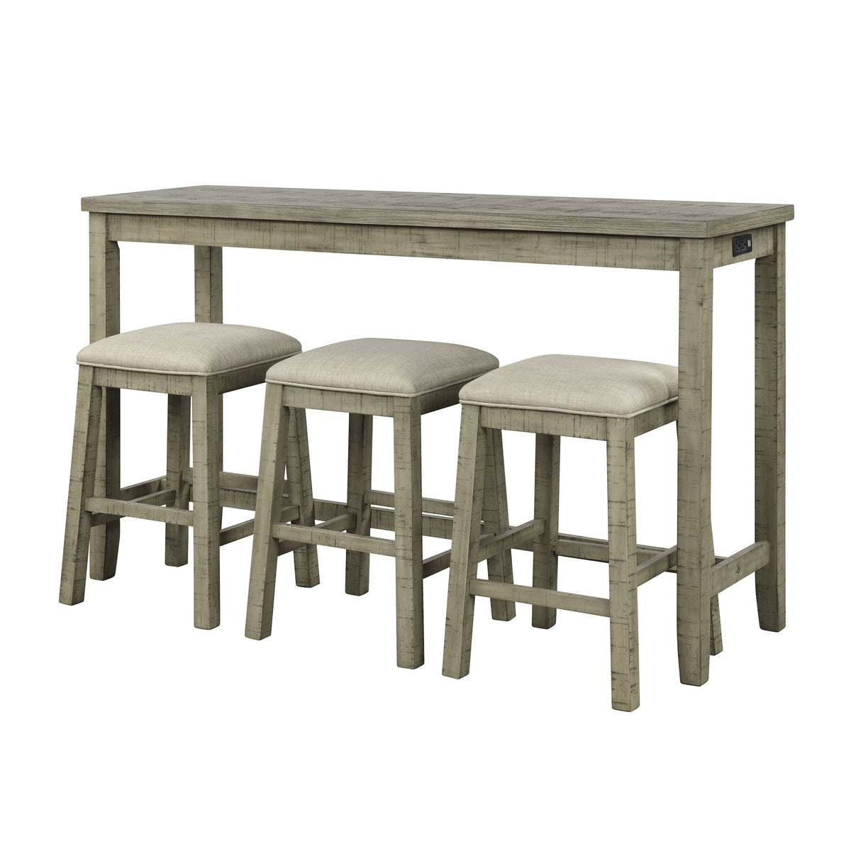 Counter Height Table Set with Power Outlet, Rustic Gray
