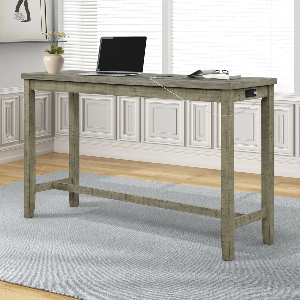 Counter Height Table Set with Power Outlet, Rustic Gray