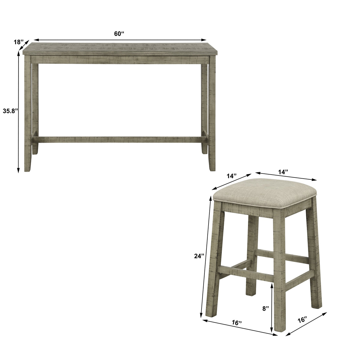 Counter Height Table Set with Power Outlet, Rustic Gray