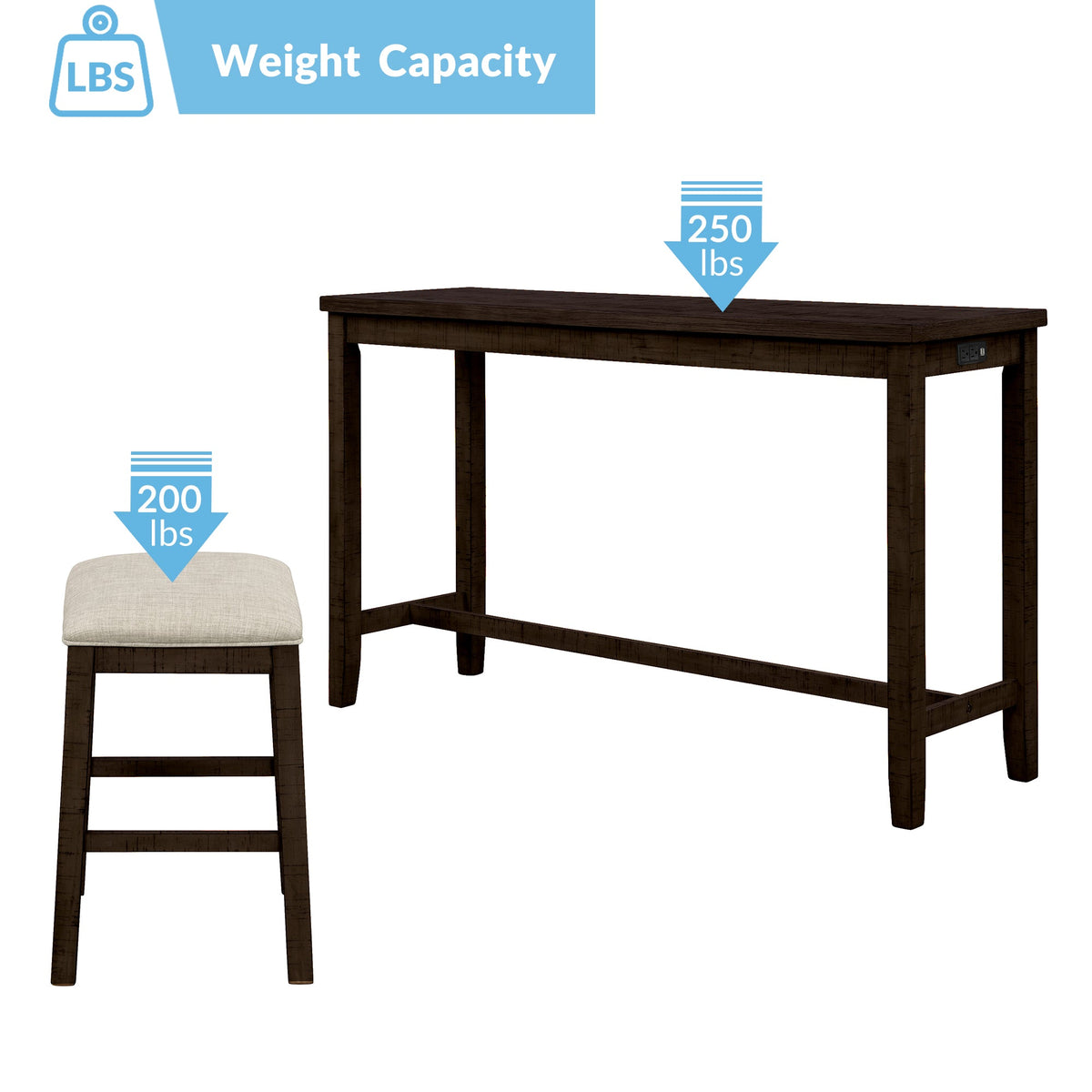 Counter Height Dining Set with Built-In Charging Outlets
