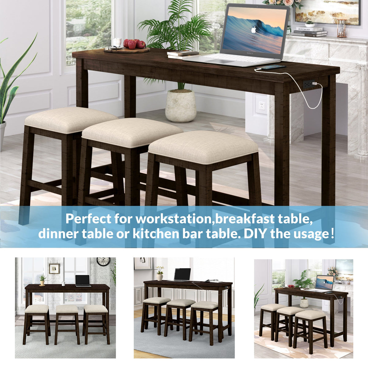 Counter Height Dining Set with Built-In Charging Outlets