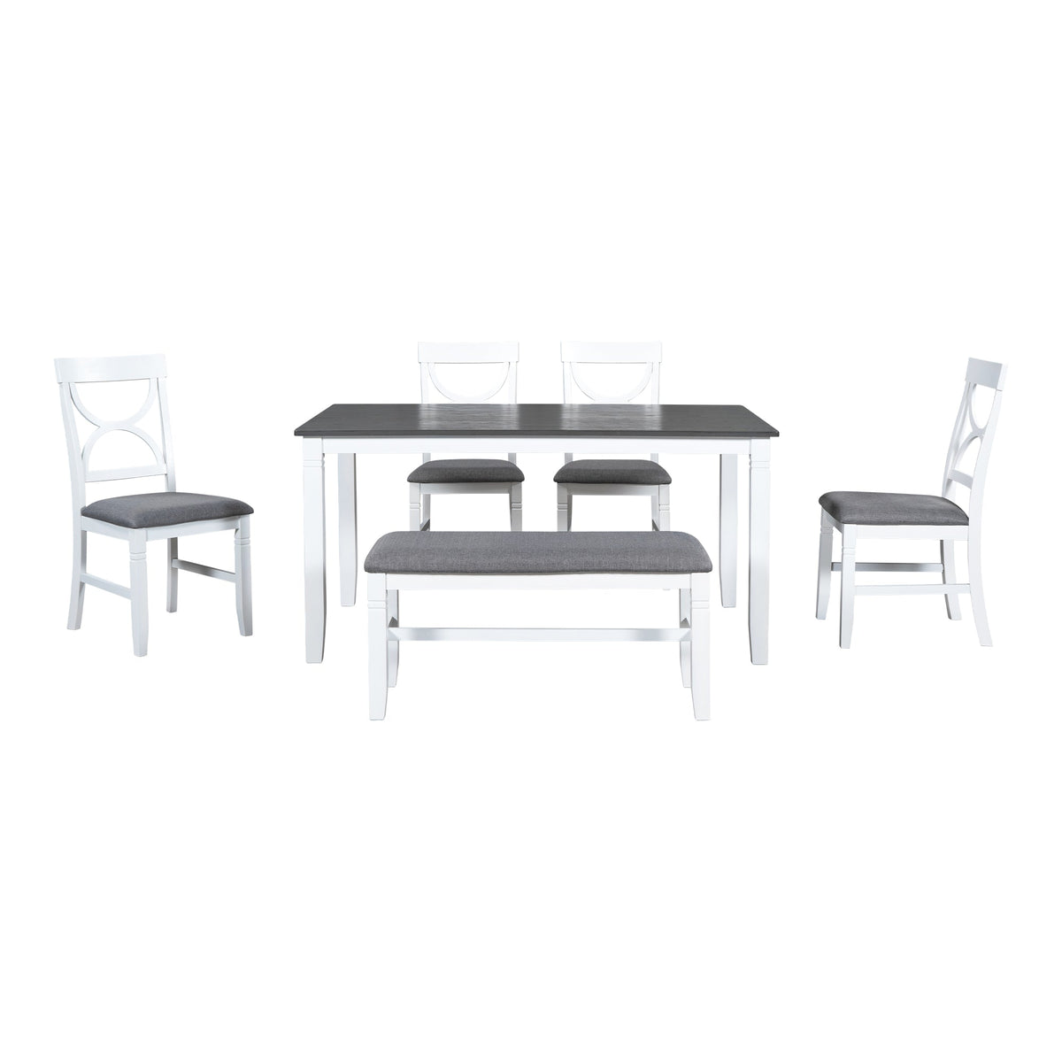 Farmhouse 6-Piece Dining Table Set with Bench and 4 Chairs