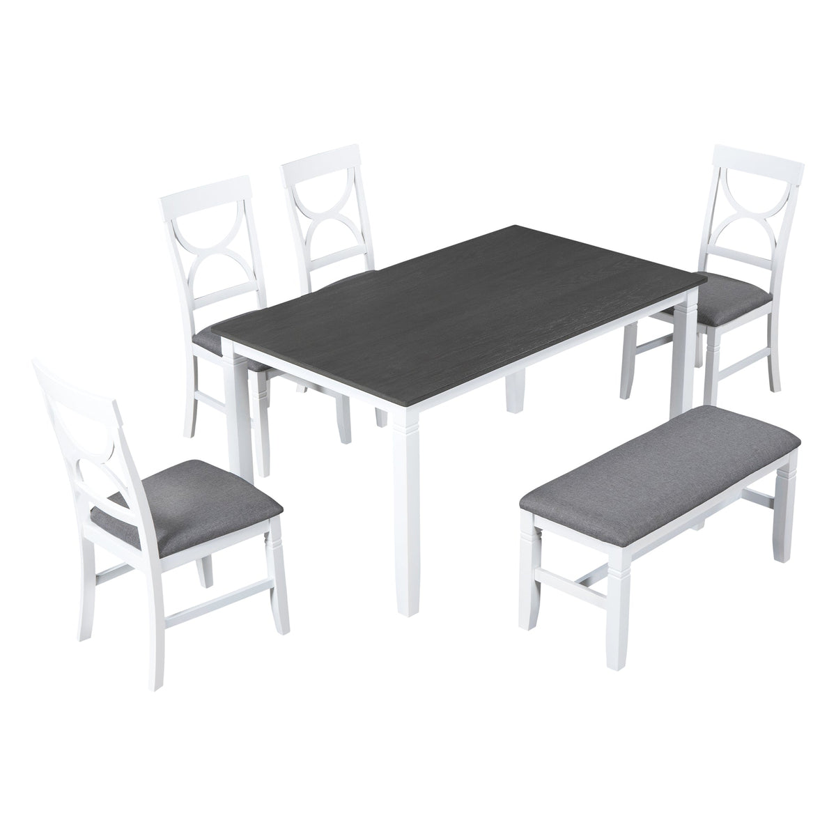 Farmhouse 6-Piece Dining Table Set with Bench and 4 Chairs