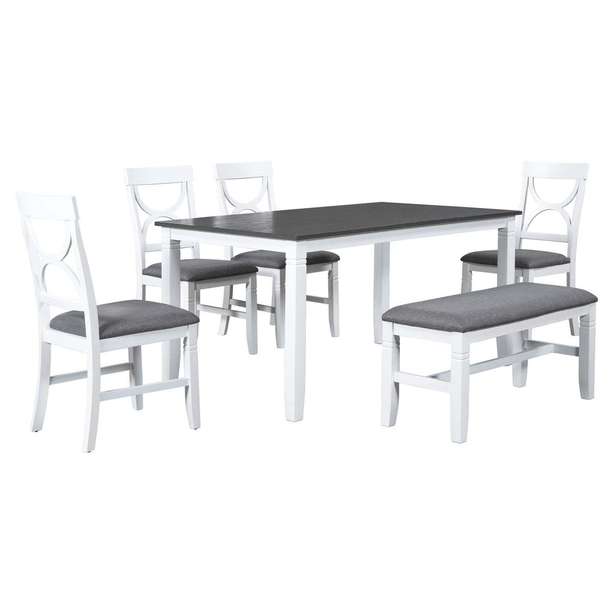 Farmhouse 6-Piece Dining Table Set with Bench and 4 Chairs