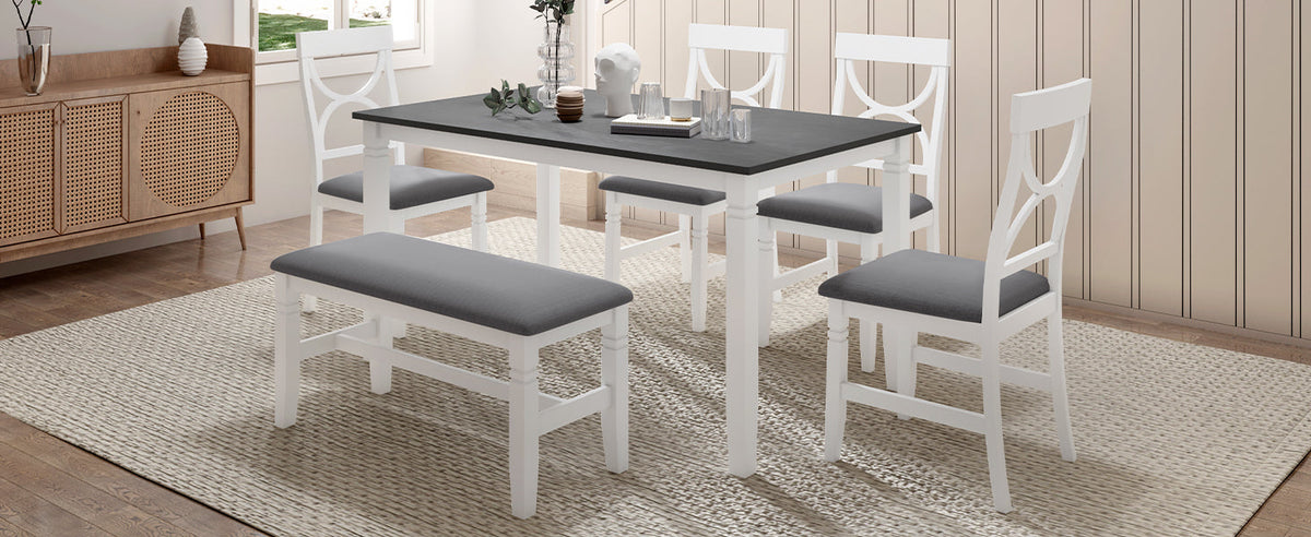 Farmhouse 6-Piece Dining Table Set with Bench and 4 Chairs