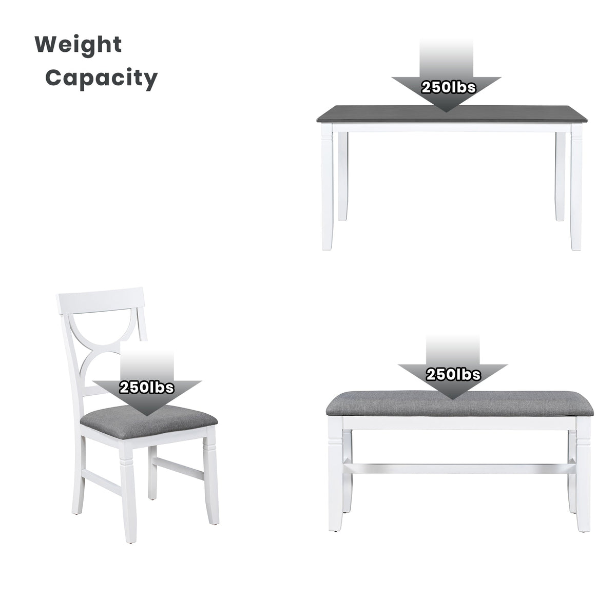 Farmhouse 6-Piece Dining Table Set with Bench and 4 Chairs