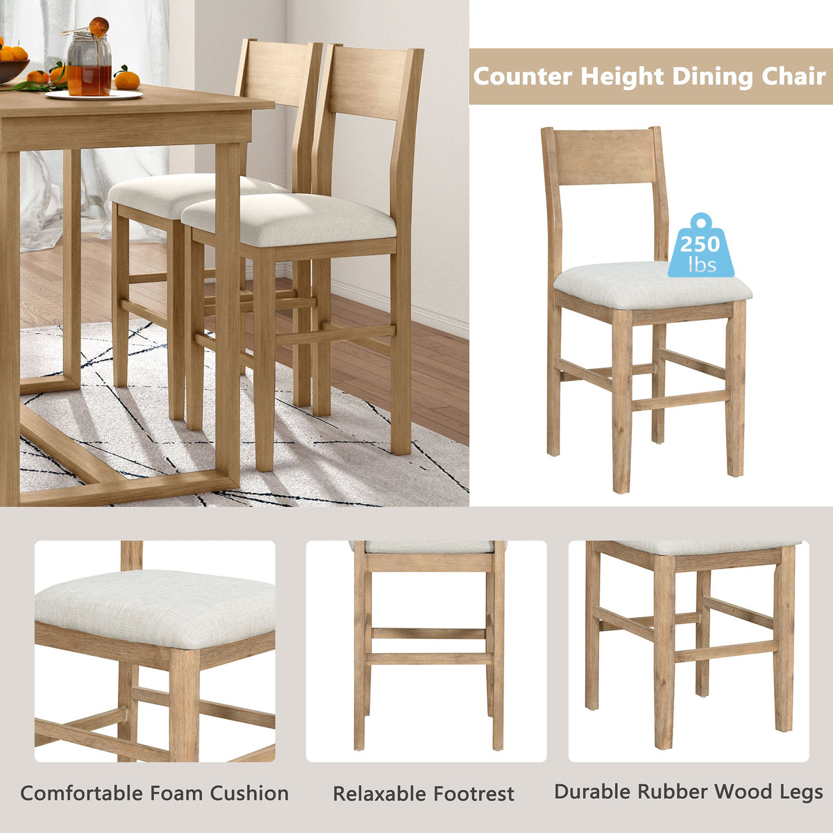Farmhouse Counter Height Dining Set for Small Kitchens