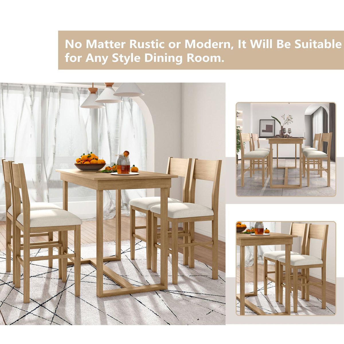 Farmhouse Counter Height Dining Set for Small Kitchens