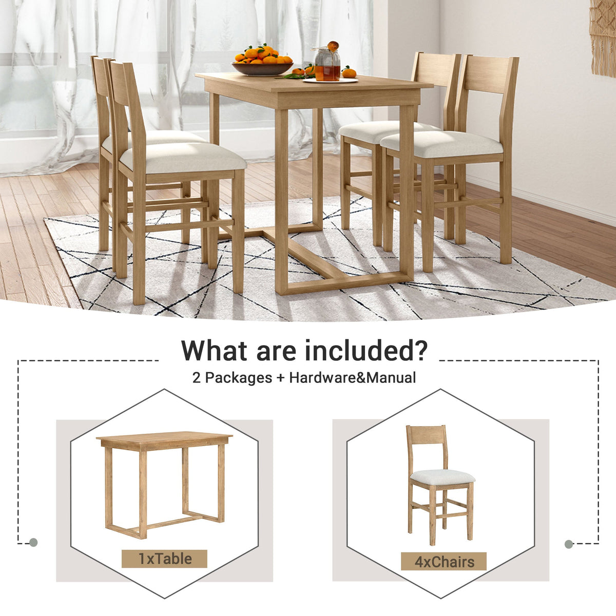 Farmhouse Counter Height Dining Set for Small Kitchens