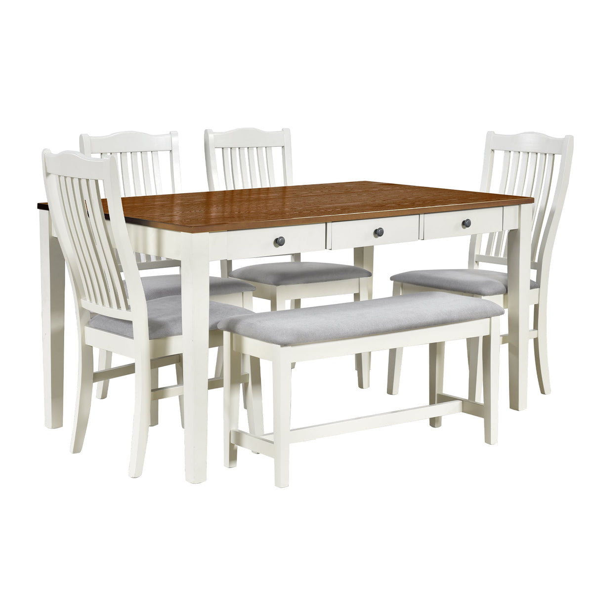 Mid-Century 6-Piece Dining Table Set with Drawers & Seating