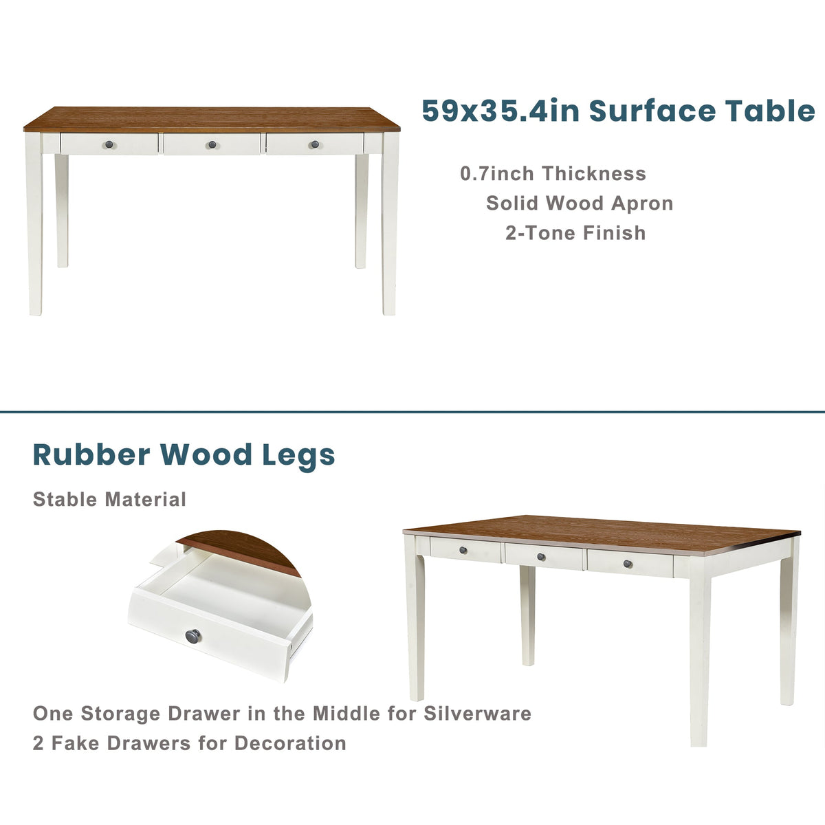 Mid-Century 6-Piece Dining Table Set with Drawers & Seating
