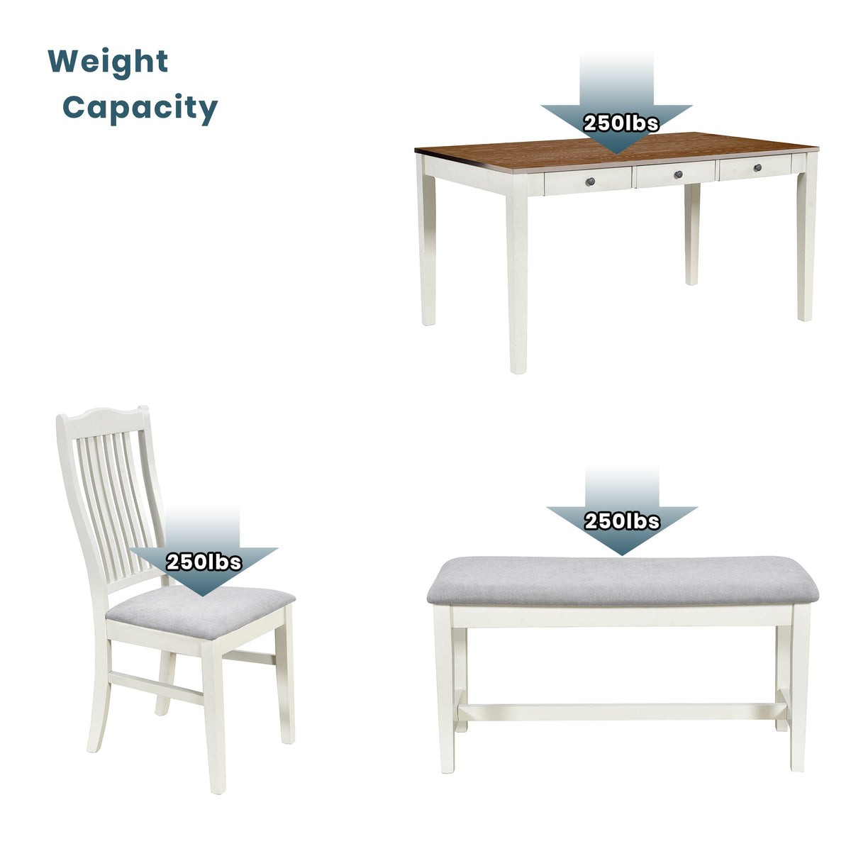 Mid-Century 6-Piece Dining Table Set with Drawers & Seating