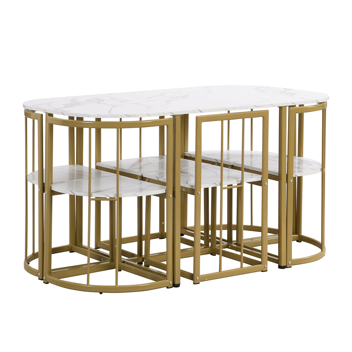 Faux Marble 7-Piece Dining Set for 6 with Gold Frame