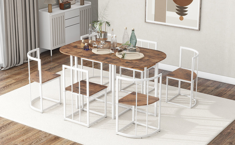 Compact 7-Piece Dining Table Set for 6 Small Spaces