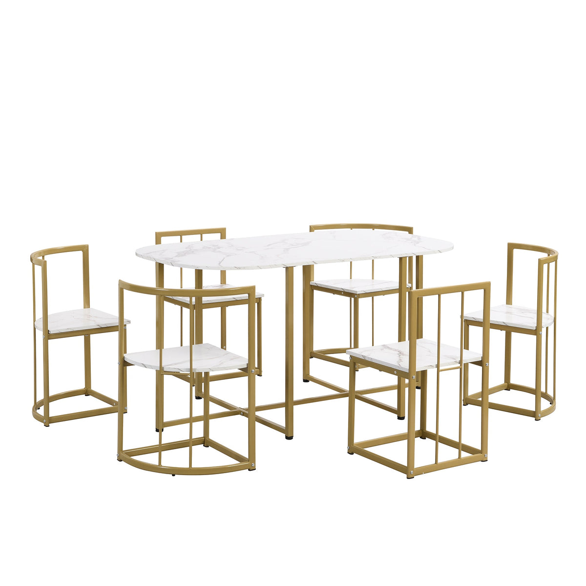 Faux Marble 7-Piece Dining Set for 6 with Gold Frame