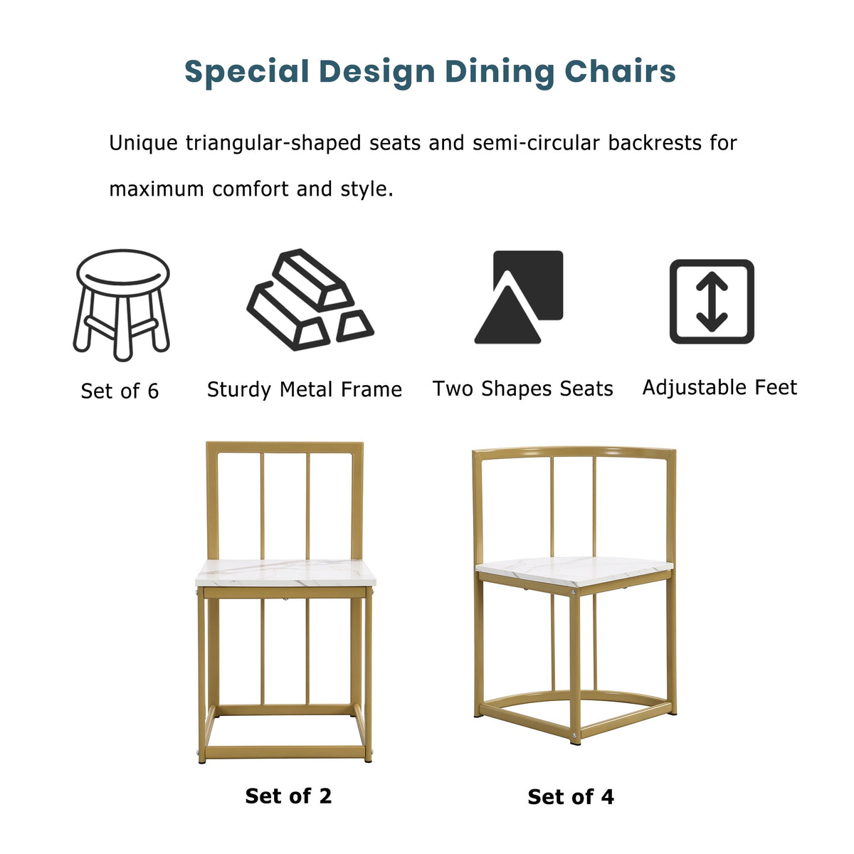 Faux Marble 7-Piece Dining Set for 6 with Gold Frame