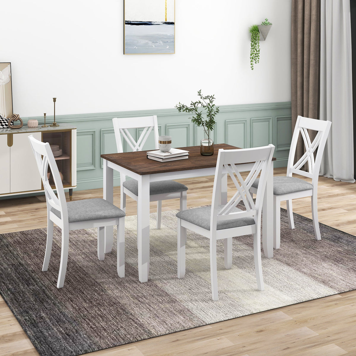 5-Piece Farmhouse Dining Table Set for Small Spaces