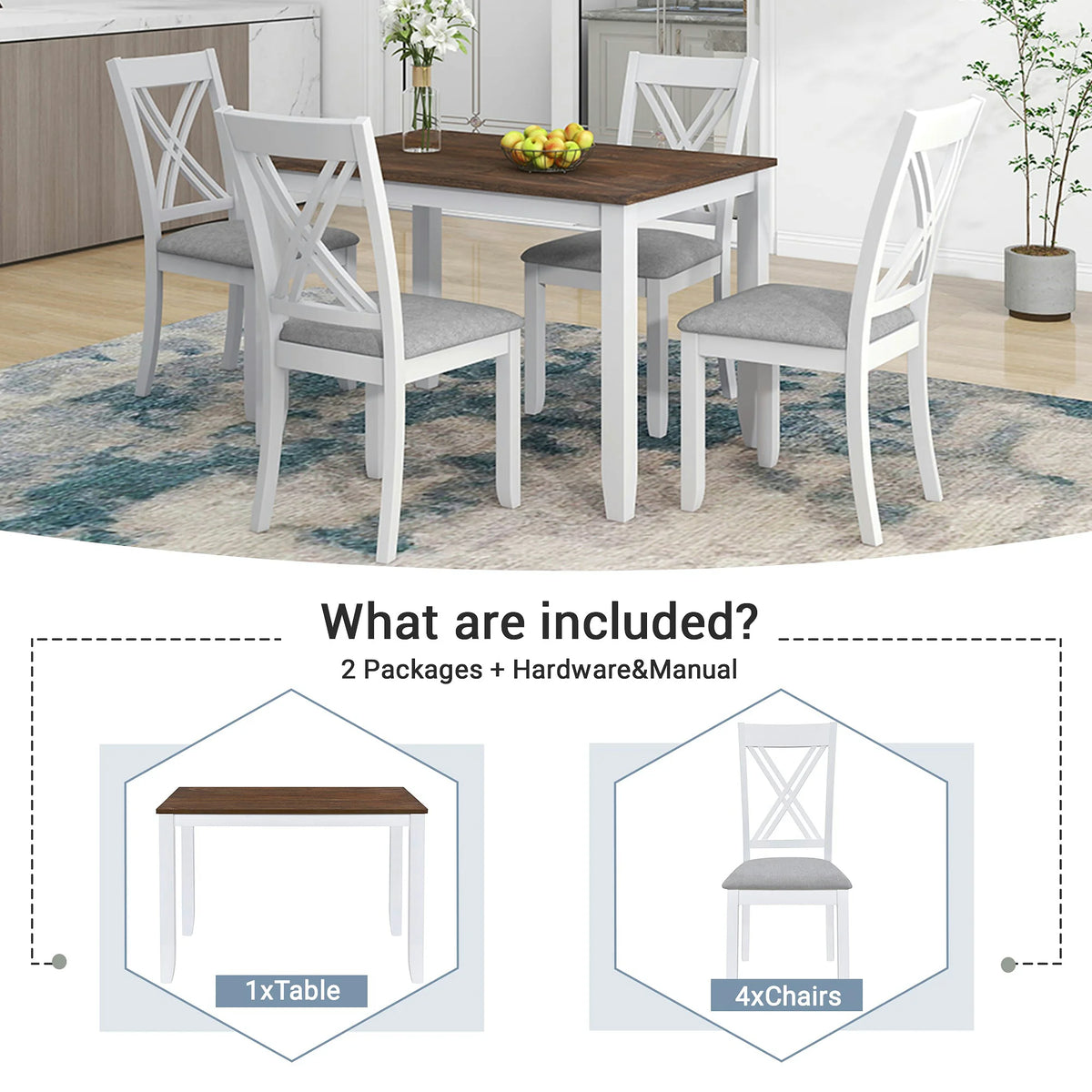 5-Piece Farmhouse Dining Table Set for Small Spaces