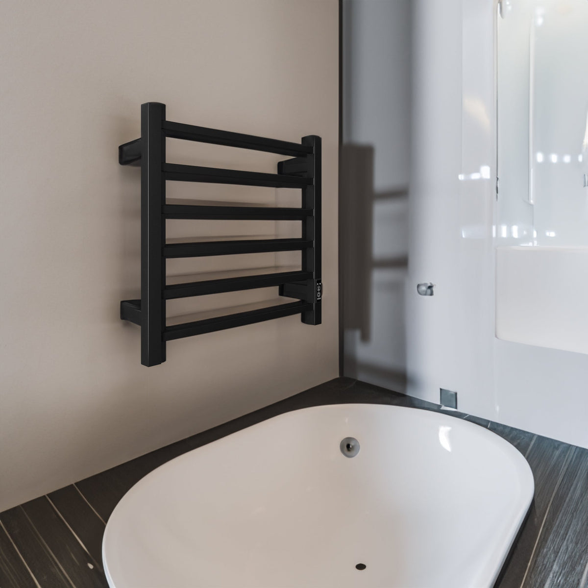 Electric Towel Warmer with Timer, Matte Black 6-Bar