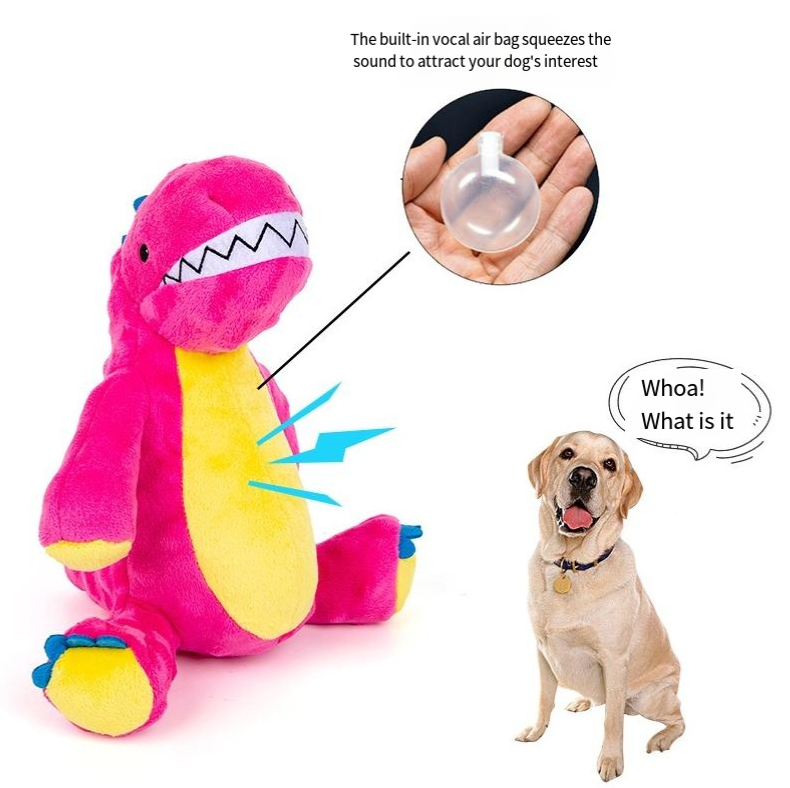 Interactive Dog Toy: Squeaky Dinosaur for Dental Play