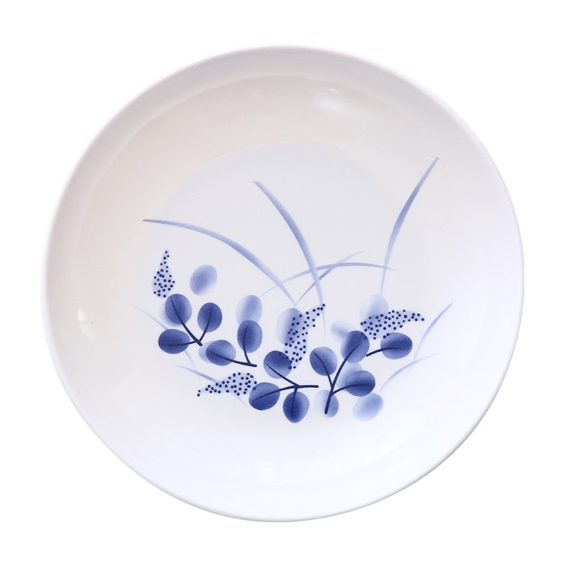 Traditional Dinner Plates Set with Wheat & Blue Decor