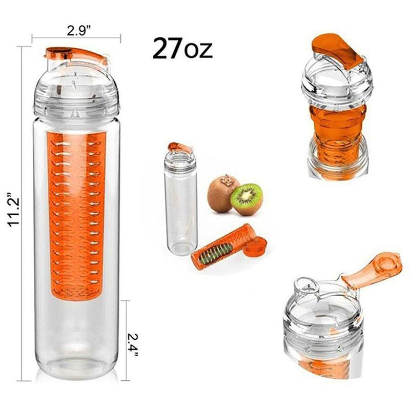 Fruit Infuser Water Bottle 700ml Flip Lid for Flavored Water