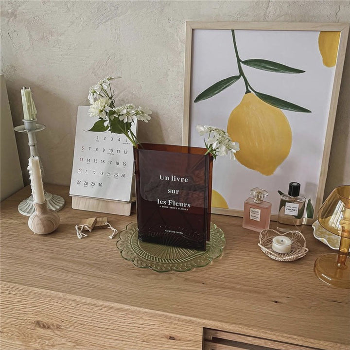 Transparent Acrylic Book Vase for Curated Flower Displays