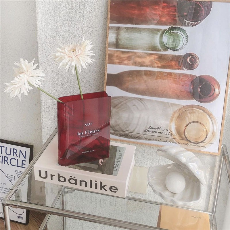 Transparent Acrylic Book Vase for Curated Flower Displays