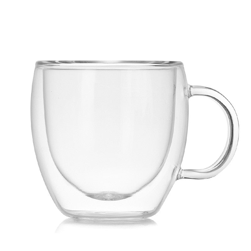 Double Wall Glass Coffee Mug, Clear Heat-Resistant Cup