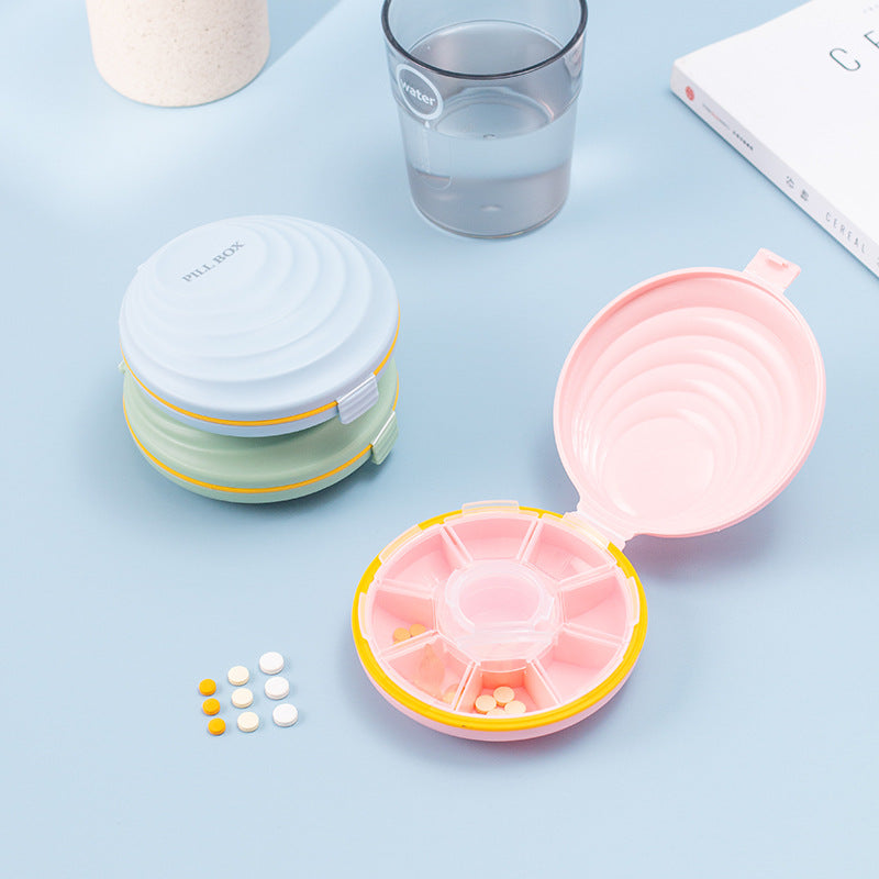Round Travel Pill Box with 8 Sealed Compartments for Pockets