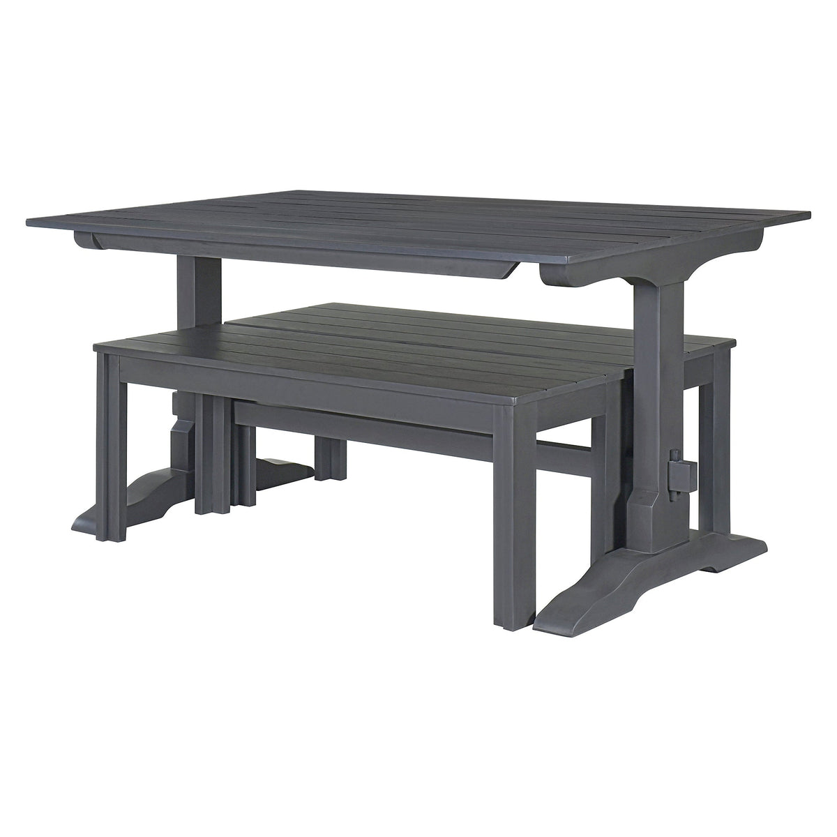 Gray Wood Dining Table Set with 2 Benches for 4 People