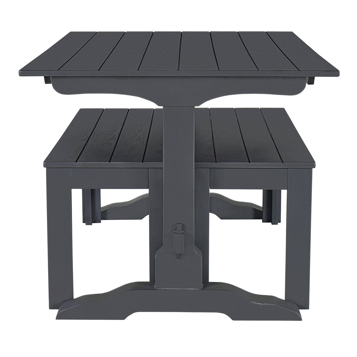 Gray Wood Dining Table Set with 2 Benches for 4 People