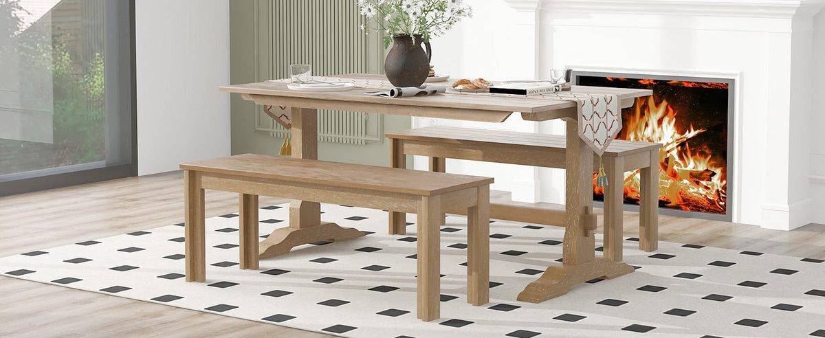 Retro Wood 3-Piece Dining Set for Four Guests