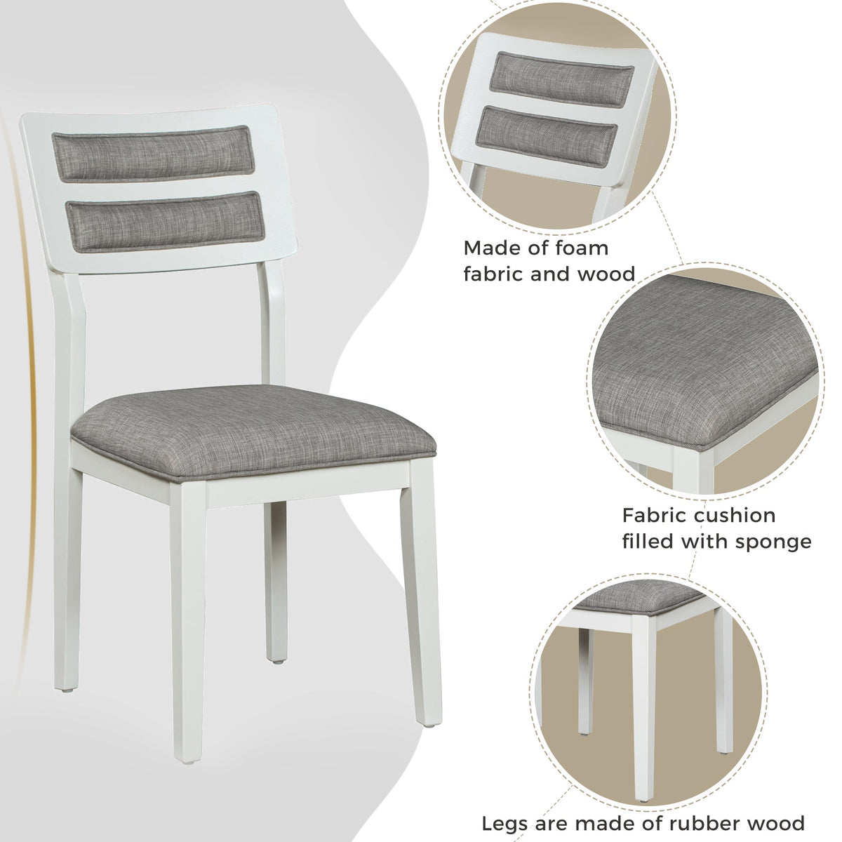 Dining Table Set with Bench, 6-Piece White and Gray