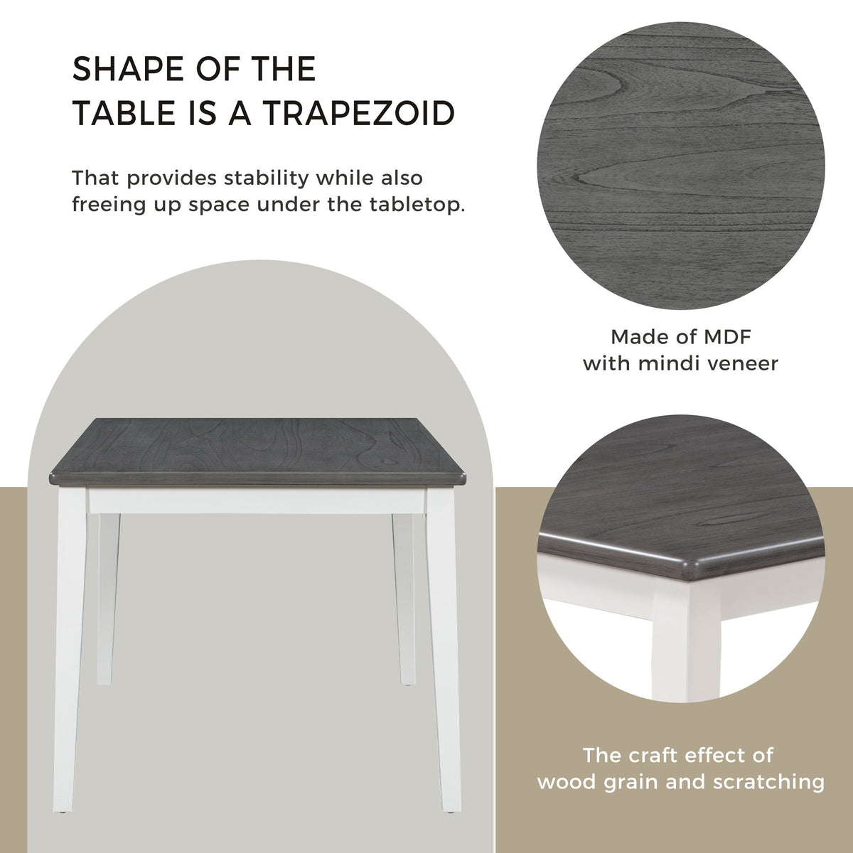Dining Table Set with Bench, 6-Piece White and Gray