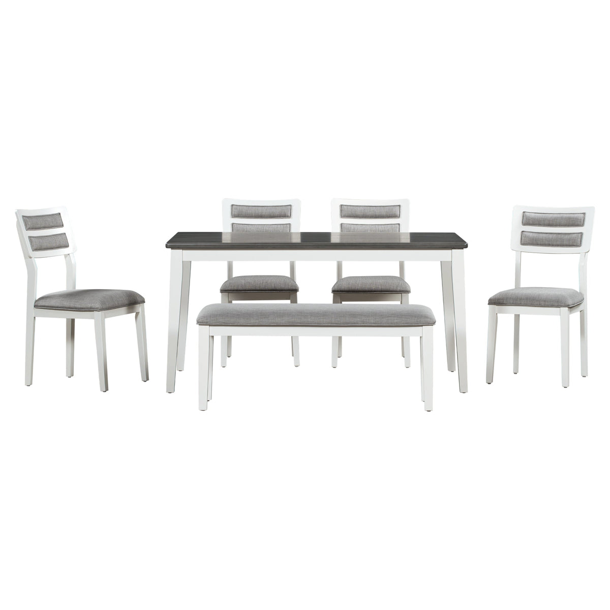 Dining Table Set with Bench, 6-Piece White and Gray