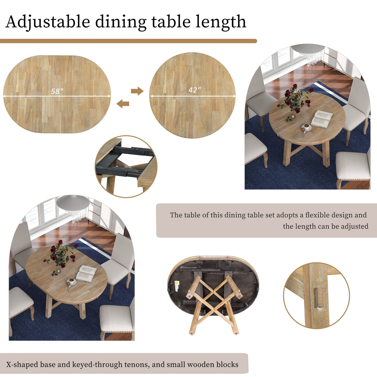 Round Farmhouse Extendable Dining Table with 16in Leaf