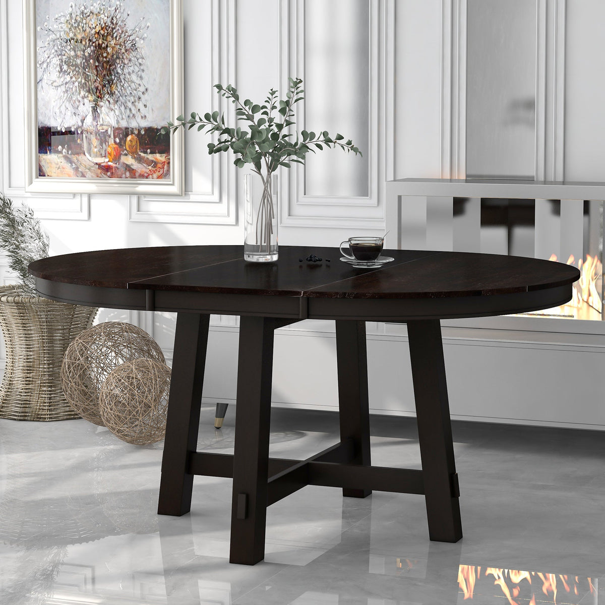 Round Extendable Farmhouse Dining Table, 42-58 Inch
