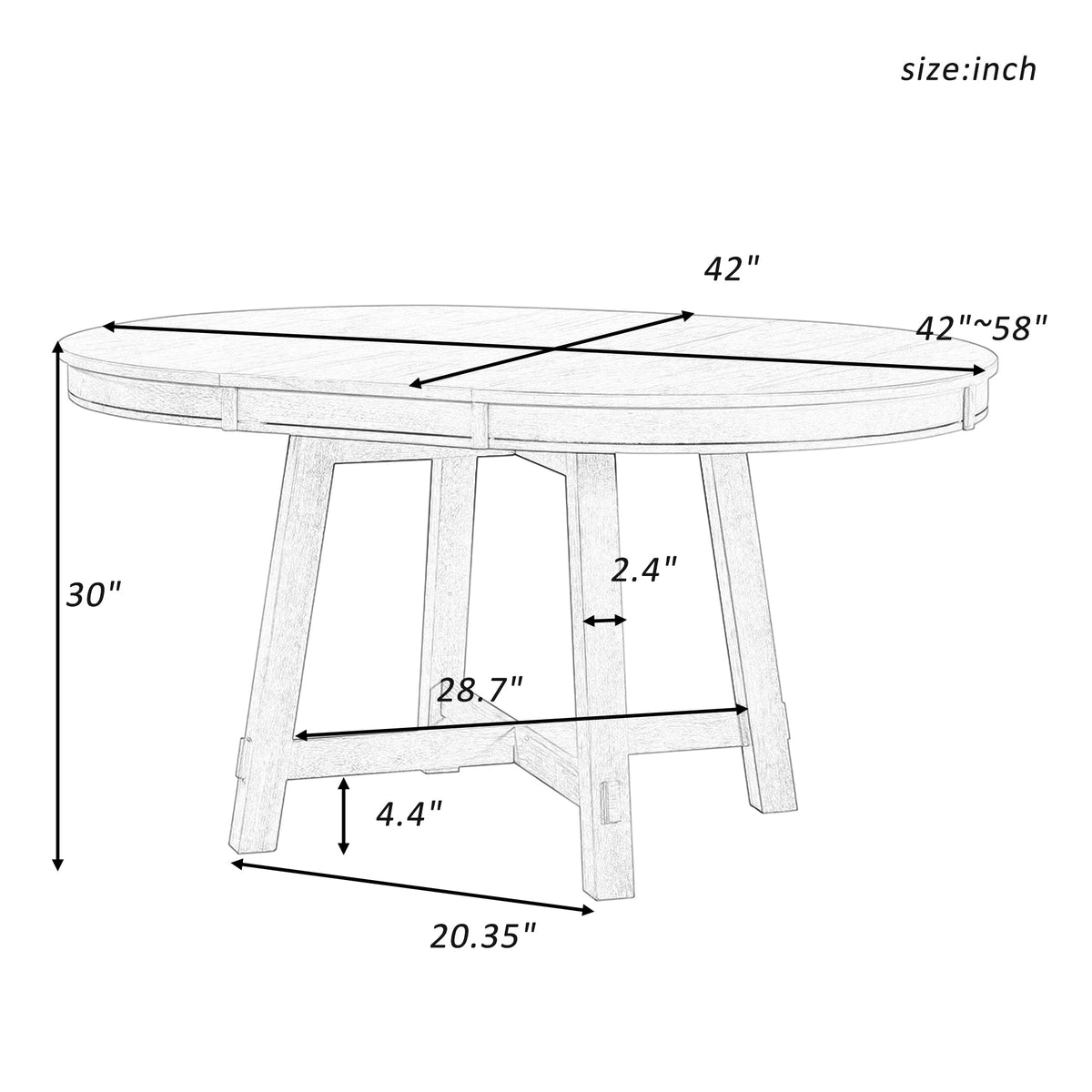 Round Extendable Farmhouse Dining Table, 42-58 Inch