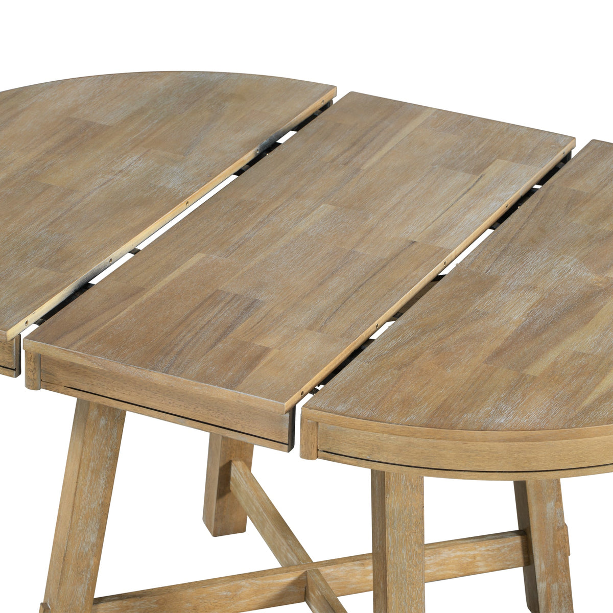 Round Farmhouse Extendable Dining Table with 16in Leaf
