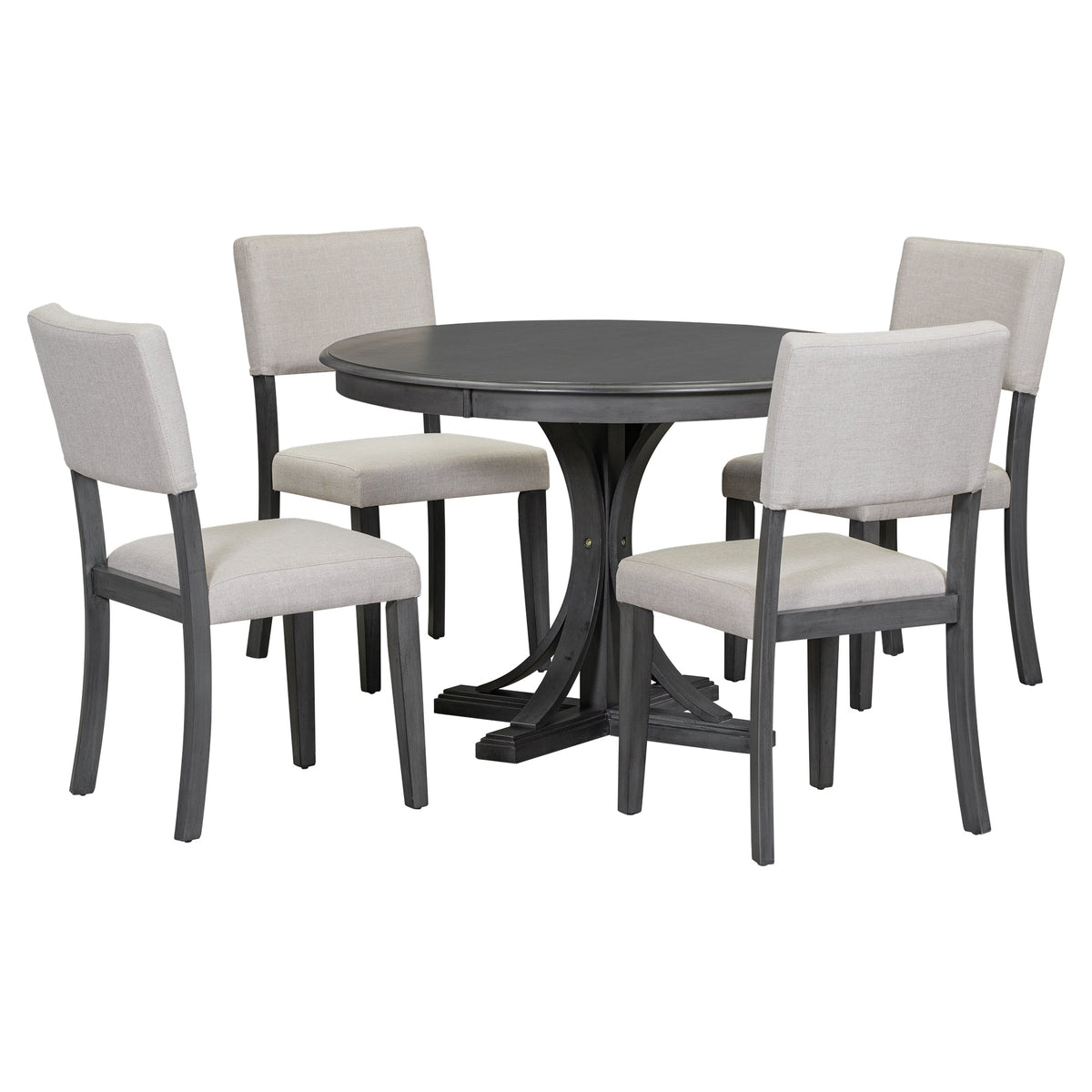 Round Dining Table Set with 4 Chairs, Dark Gray