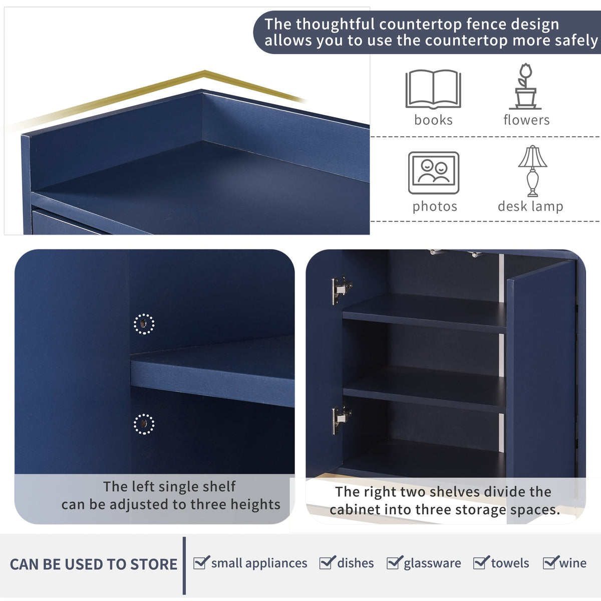 Navy Modern Sideboard Buffet Cabinet with Gold Base