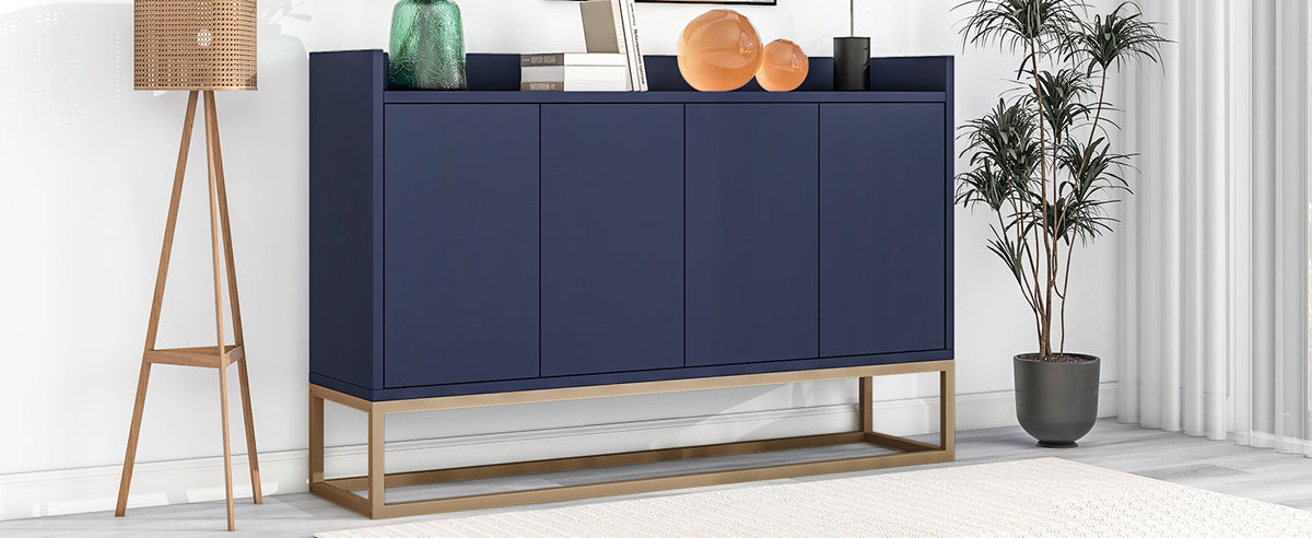 Navy Modern Sideboard Buffet Cabinet with Gold Base