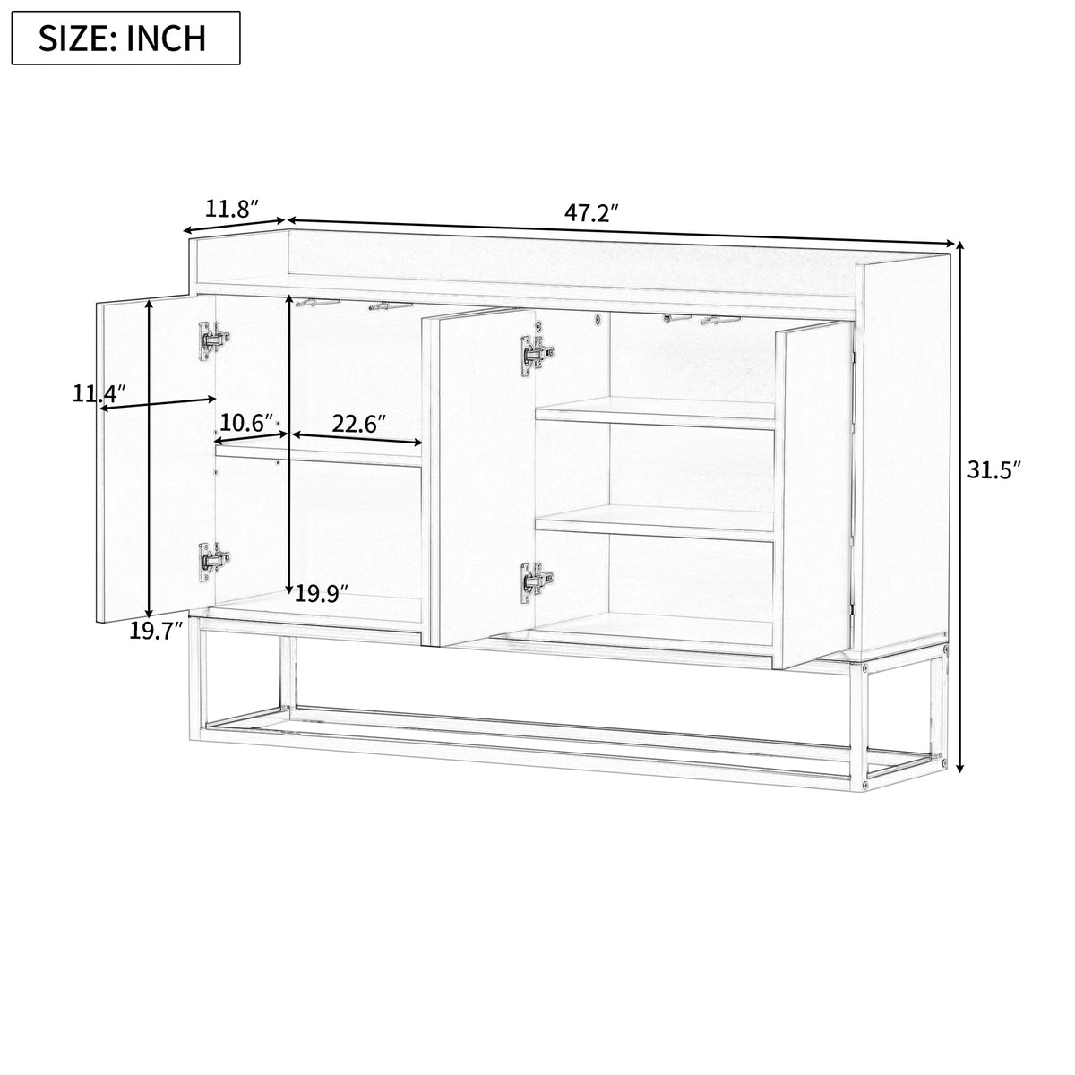 Navy Modern Sideboard Buffet Cabinet with Gold Base