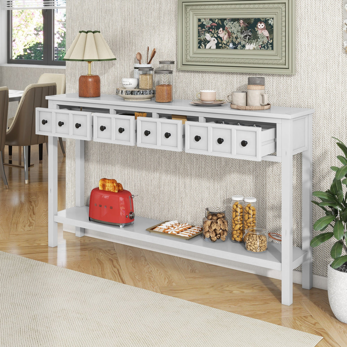 Farmhouse Entryway Console Table with 4 Drawers