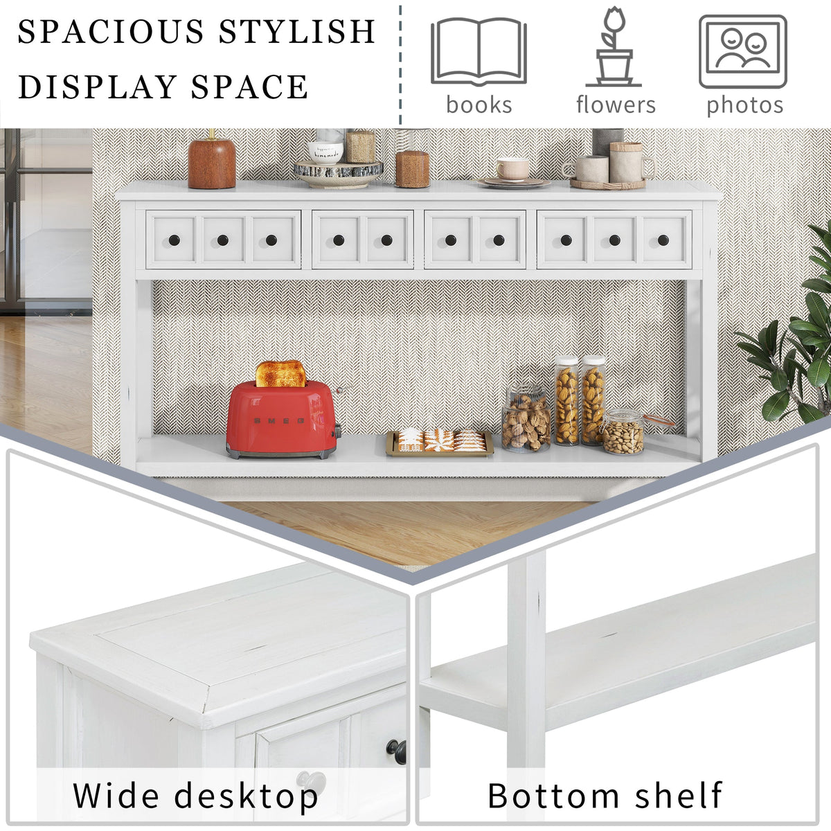 Farmhouse Entryway Console Table with 4 Drawers
