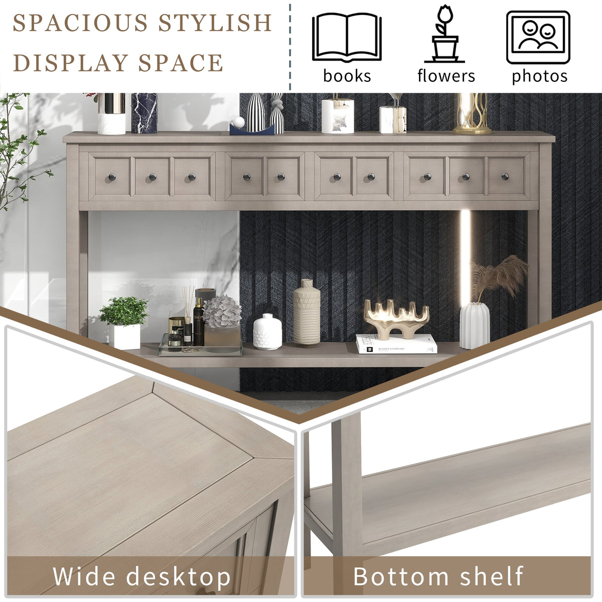 Rustic Entryway Console Table with Drawers and Shelf